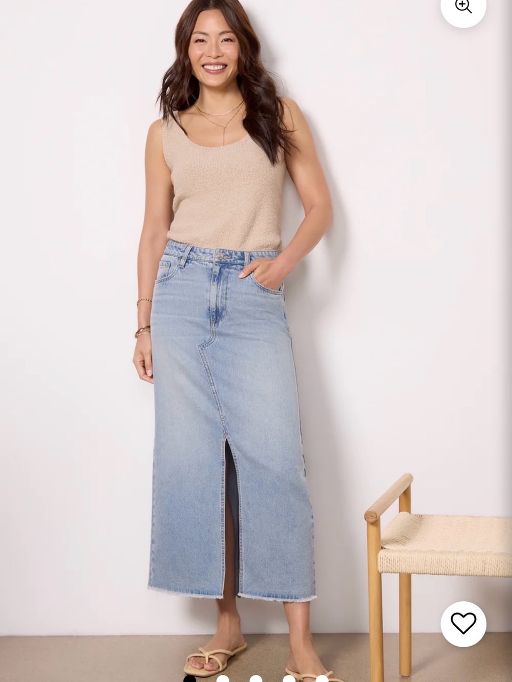 Evereve Light Wash Denim Maxi Skirt sz 6